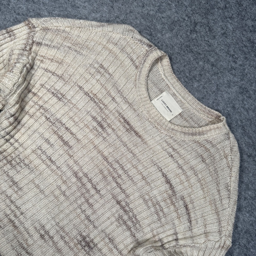 Lucky Brand Womens Small‎ Beige Striped Ribbed Knit Cotton Blend Sweater